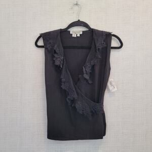 Kay Unger New York Womens Black Sleeveless Top Blouse Tank Small Ruffle New